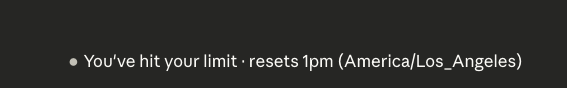 Claude usage limit notification showing reset time
