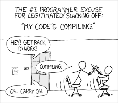 XKCD comic about compiling being the number one excuse for slacking off