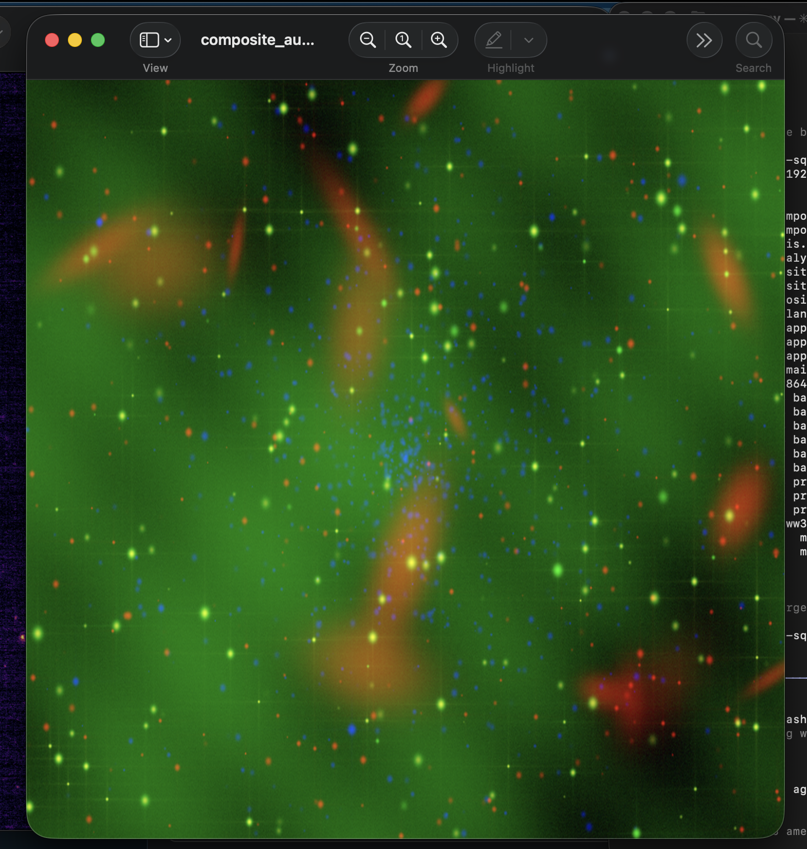 RGB composite output combining three JWST FITS files at different wavelengths into a single color image
