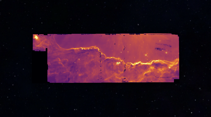 JWST mosaic of Carina Nebula region stitched from multiple FITS observations