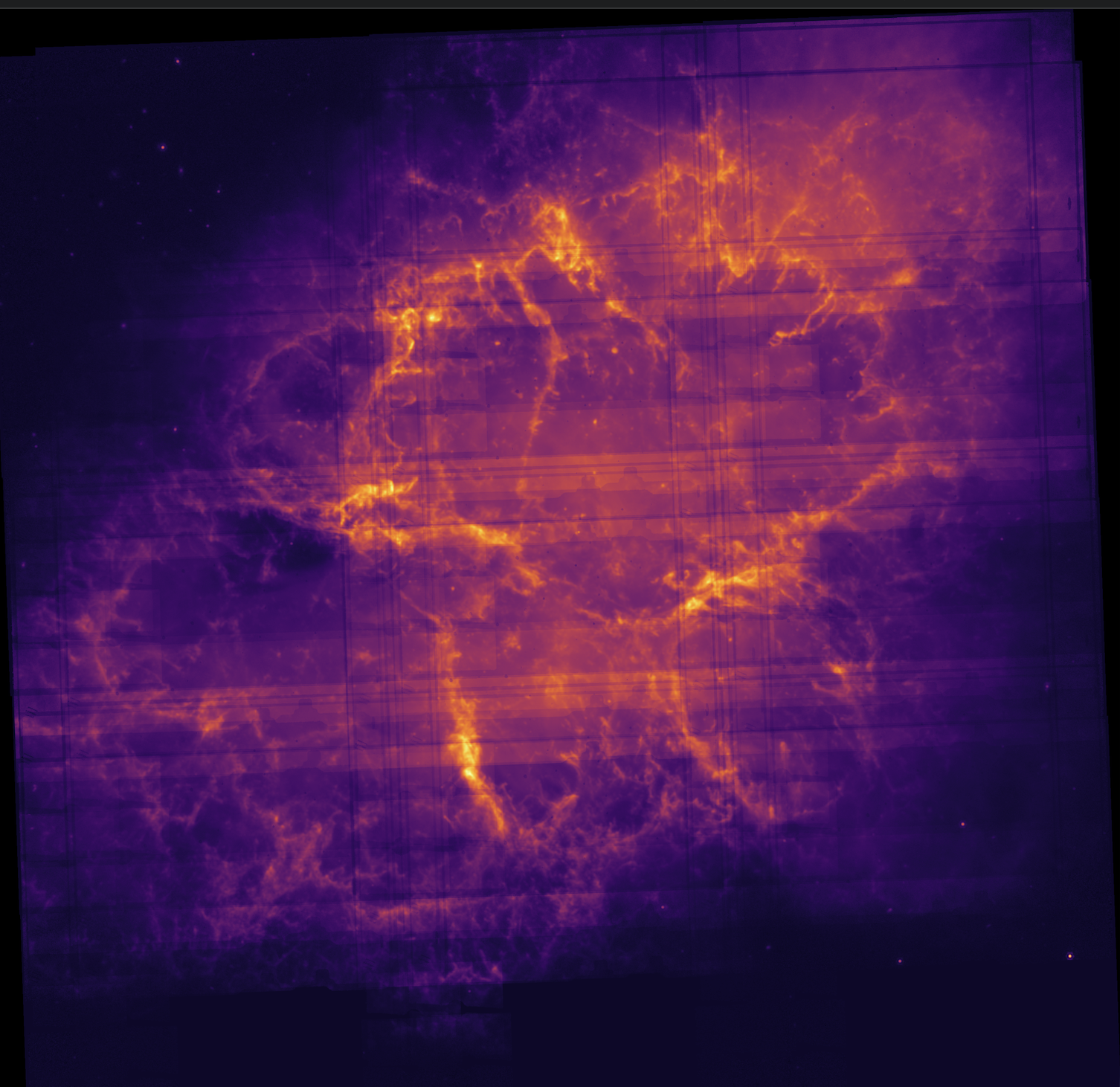 JWST mosaic of the Crab Nebula showing filament structure in infrared colormap