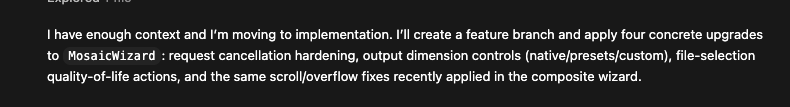 Claude planning four concrete upgrades to the MosaicWizard component