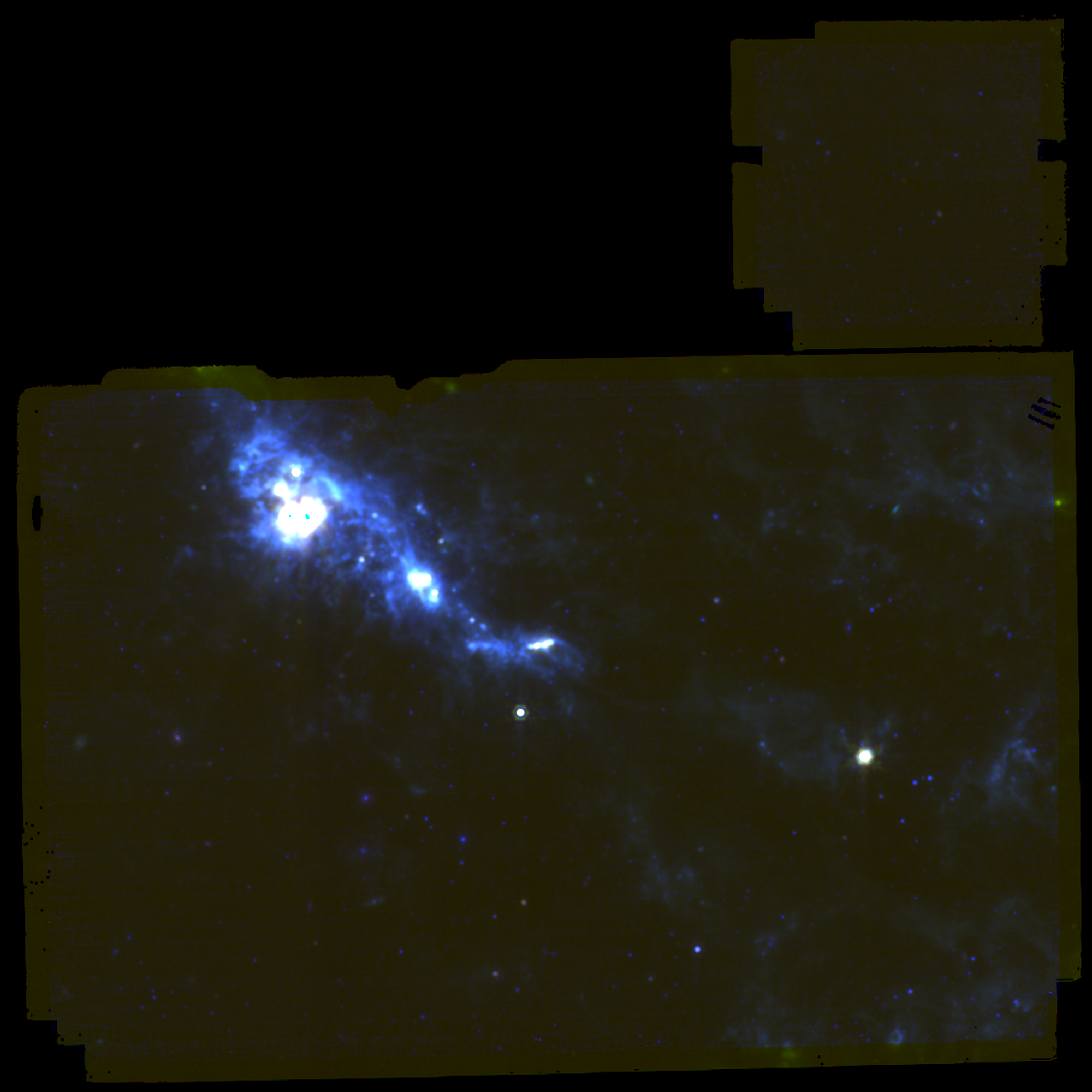 JWST RGB composite showing a blue-tinted galaxy or star-forming region