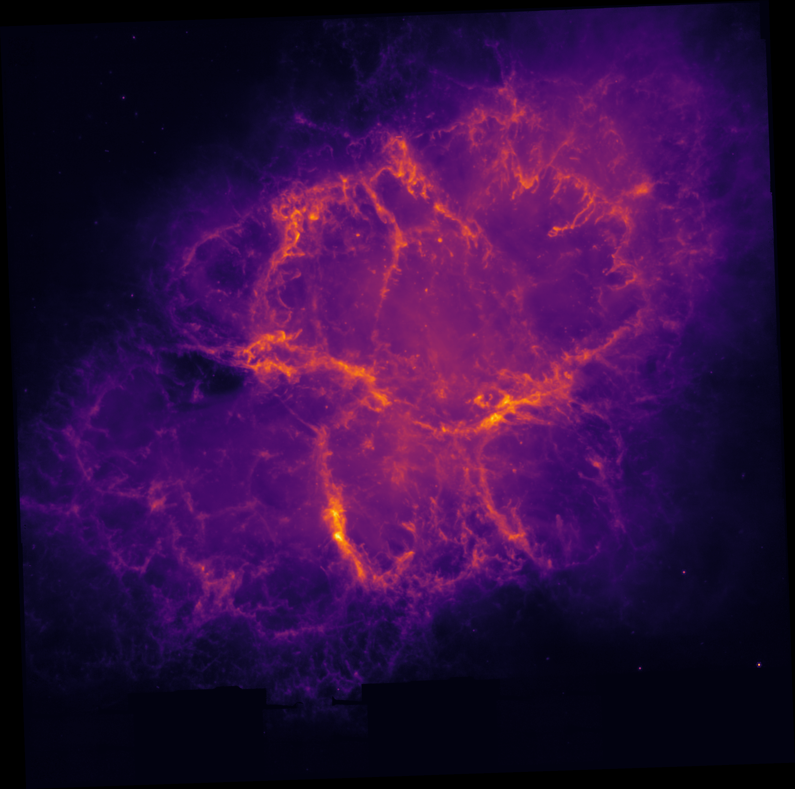 JWST mosaic of the Crab Nebula in infrared showing detailed filament structure