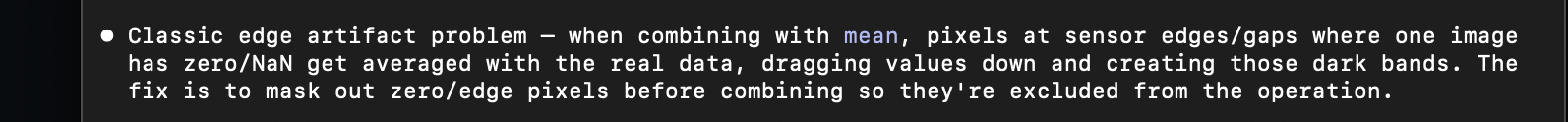 Terminal explanation of the edge artifact problem when combining with mean