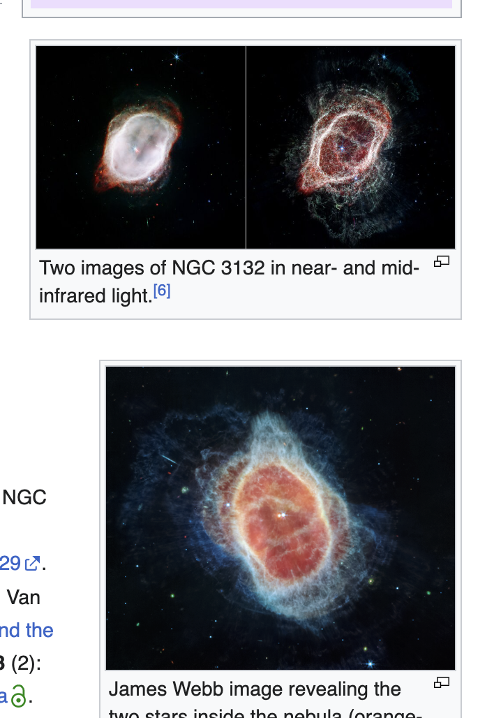 Wikipedia reference showing NGC 3132 in near- and mid-infrared light