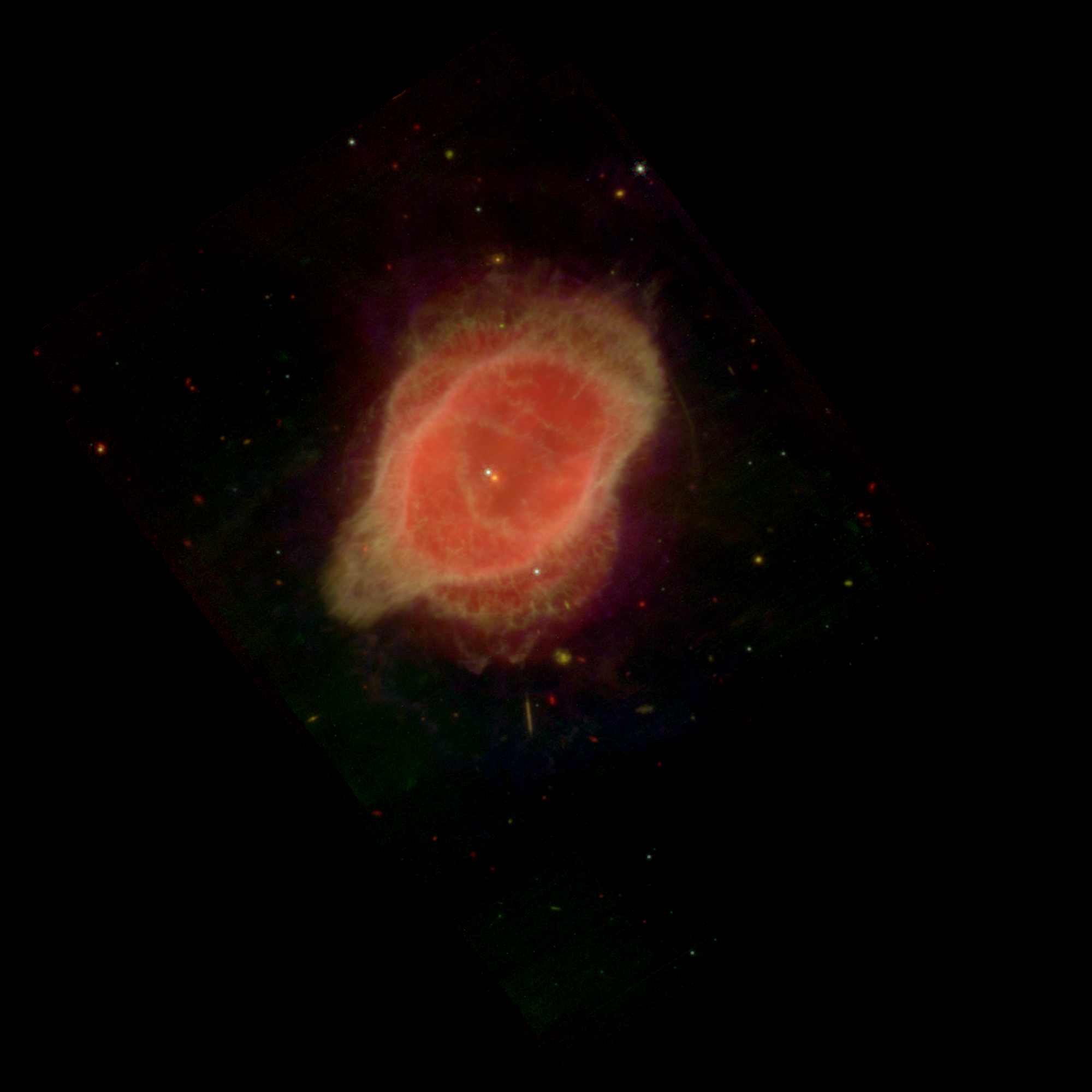 App-generated composite of the Southern Ring Nebula in pink and red tones