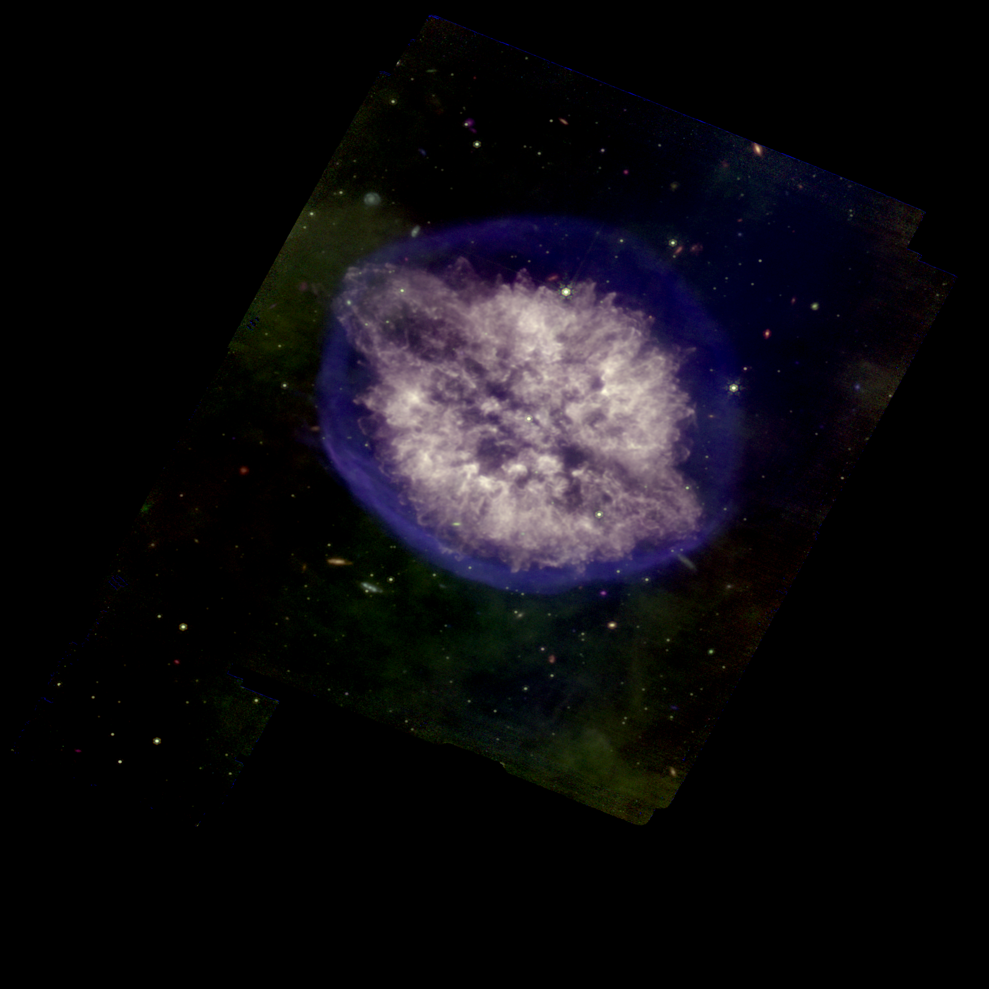 First composite export of the Cranium Nebula -- blue and purple dominant with bright central core and green outer wisps