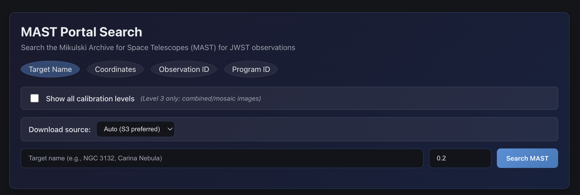 Search panel before — pill tabs and inconsistent styling
