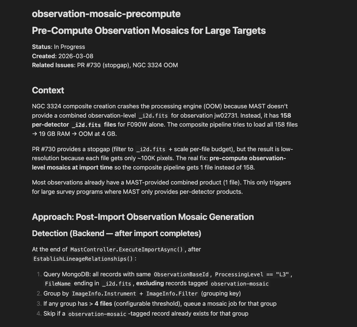 Mosaic pre-compute plan for large targets