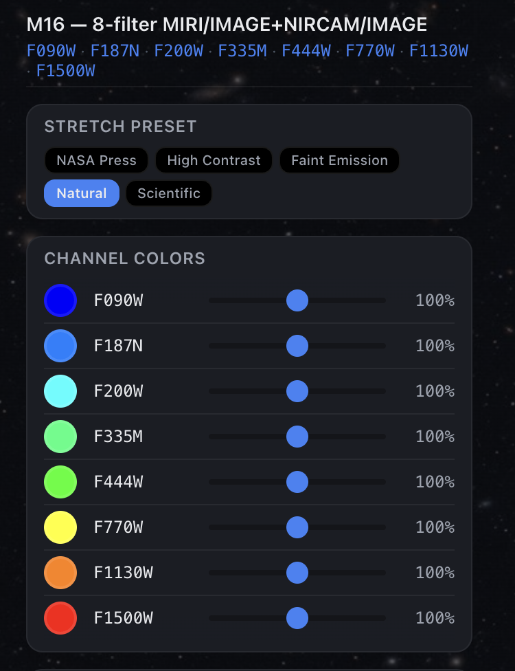 M16 8-filter channel color panel — all the wavelengths